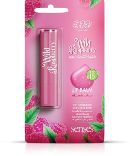 Eva Skin Care Senses Lip Balm Wild Raspberry Flavor with Vitamin E, Shea & Cocoa Butter for Dry & Cracked Lips SPF15