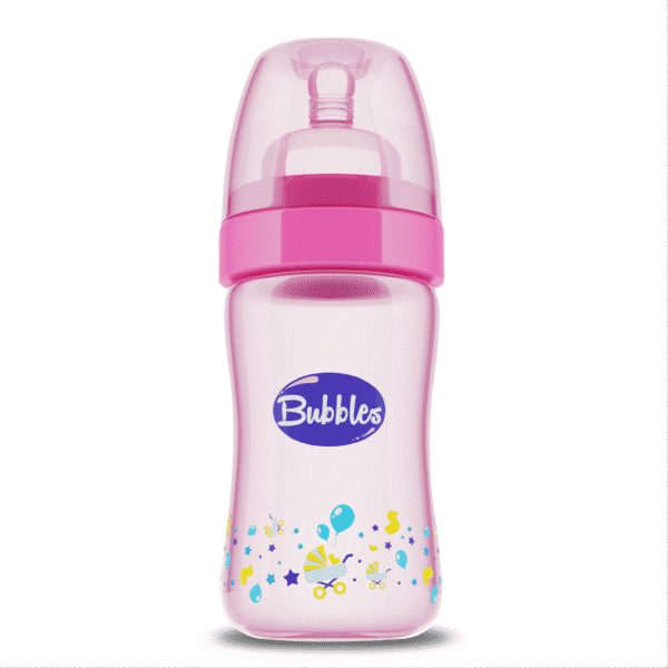 Bubbles Classic Pink 180ml Anti-Colic Feeding Bottle (1+ Months) - BPA free