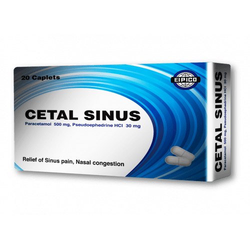 Cetal 500mg Paracetamol, 30mg Pseudoephedrine HCl & 2mg Chlorpheniramine Maleate for Relieving Cold & Flu 20 TABS