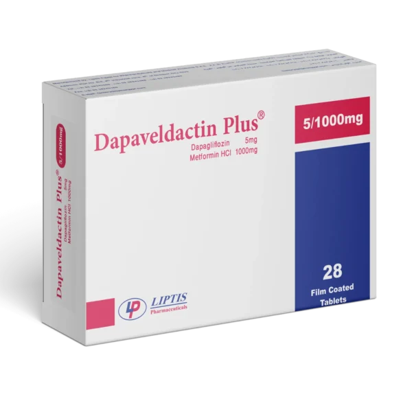 Dapaveldactin Plus 5mg Dapagliflozin & 1000mg Metformin HCL 28 F.C TABS