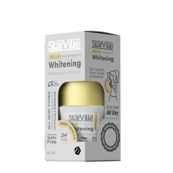 StarVille Hypoallergenic Antiperspirant Whitening Roll-On Deodorant Sweet Vanilla Scent with Vitamin E for All Skin Types - aluminum salts free