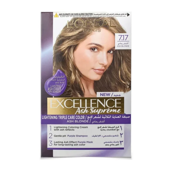 L'Oreal Excellence Ash Supreme Anti-Brass & Lightening Triple Care Hair Color Cream Ash Blonde 7.17