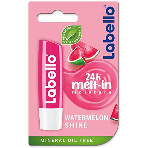 Labello 24H Melt-In Watermelon Shine Moisturizing Lip Balm with Natural Oils & Shea Butter - mineral oil free