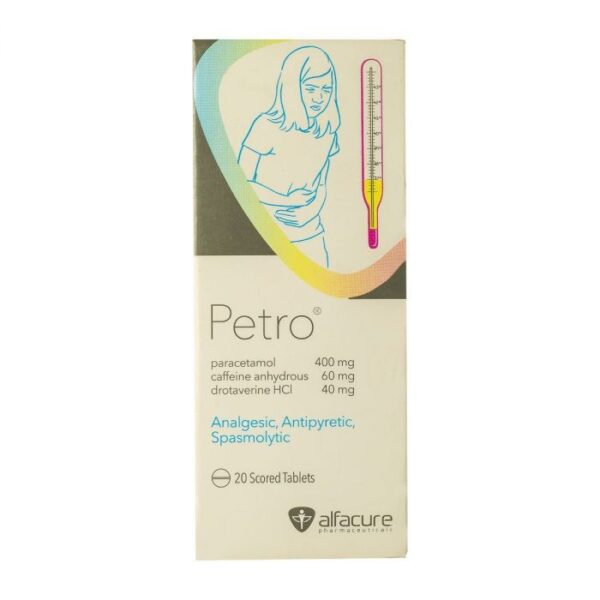 Petro 400mg Paracetamol, 60mg Caffeine Anhydrous & 40mg Drotaverine HCL Analgesic, Antipyretic & Spasmolytric 30 TAB