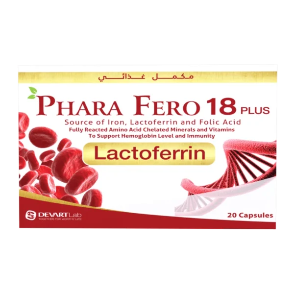 Phara Fero 18 Plus 100mg Lactoferrin & 18mg Iron Hemoglobin Supplement for Healthy Immune System 20 CAP