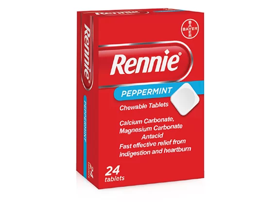 Rennie 680mg Calcium Carbonate Hyperacidity, Acid Reflux & Heartburn Relief Chewable Tablets Peppermint Flavor 24 Chew.Tab