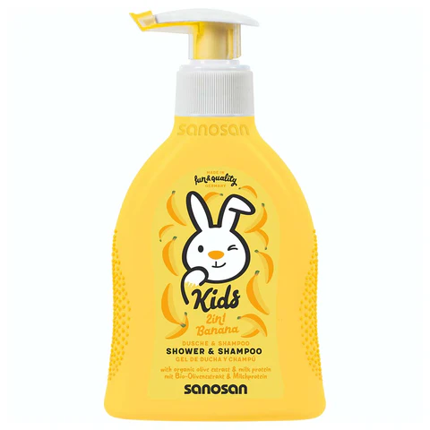 Sanosan Kids 2in1 Shower Gel & Shampoo Banana Scent with Organic Olive Extract & Milk Protein 200 ml