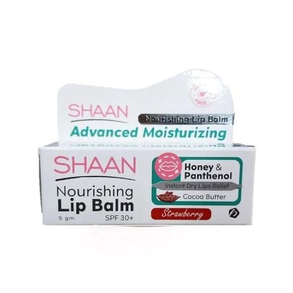 Shaan Advanced Moisturizing & Nourishing Lip Balm Strawberry Flavor with Cocoa Butter, Honey & Panthenol for Dry & Chapped Lips SPF30+ - parabens free 5 GM