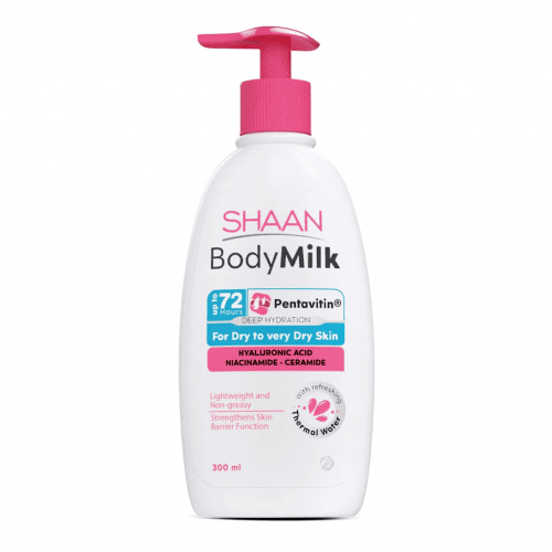 Shaan Non-Greasy Strengthening Body Milk with Hyaluronic Acid, Niacinamide & Ceramide for Dry to Very Dry Skin 300 ML